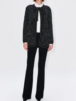 Eyelash Tweed Neck Tie Cardigan