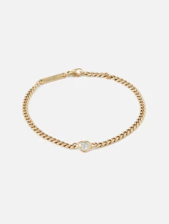 Floating Heart Shaped Diamond Small Curb Chain Bracelet