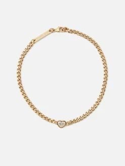 Floating Heart Shaped Diamond Small Curb Chain Bracelet