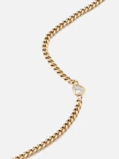 Floating Heart Shaped Diamond Small Curb Chain Bracelet