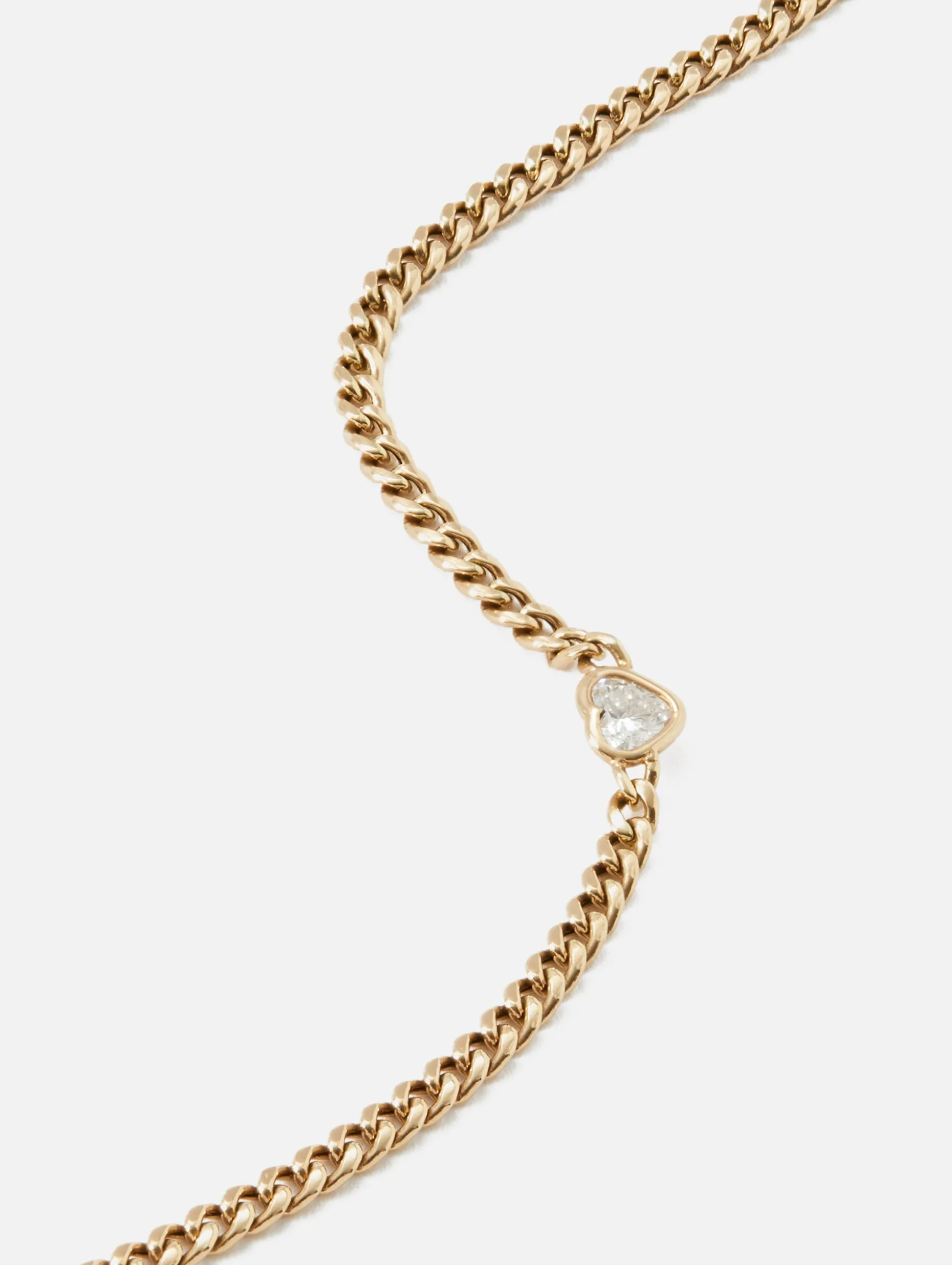 Floating Heart Shaped Diamond Small Curb Chain Bracelet
