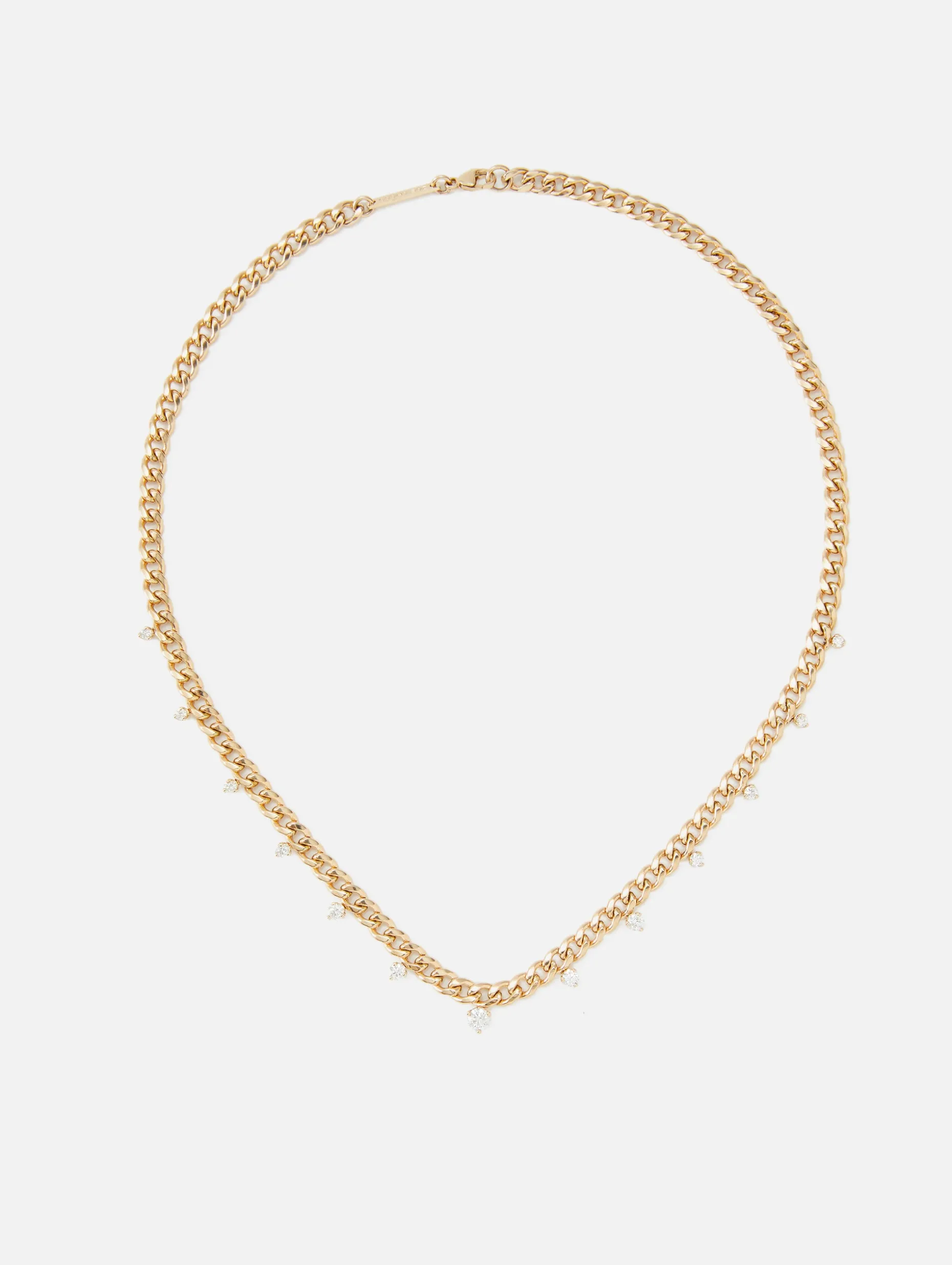 Graduated Prong Diamonds Medium Curb Chain Necklace