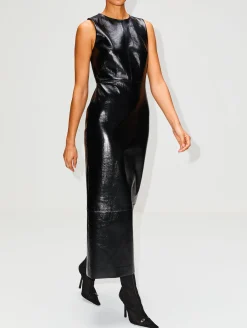 High Neck Leather Column Dress