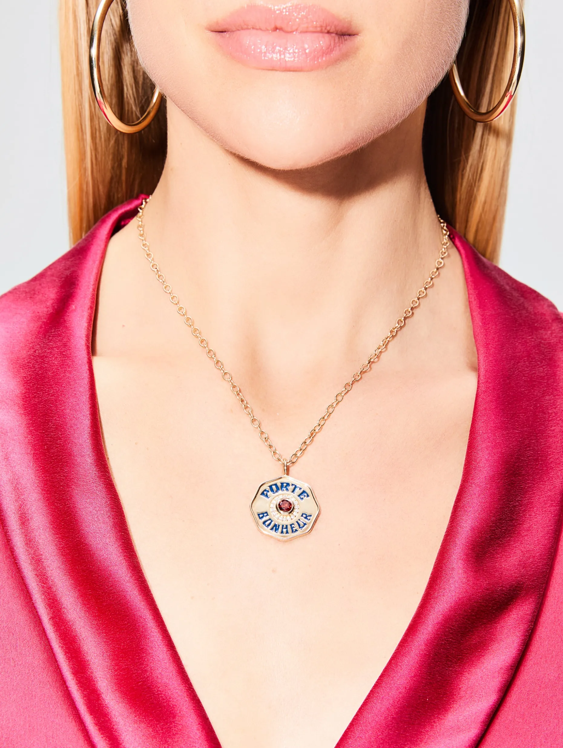 Large Garnet Porte Bonheur Necklace