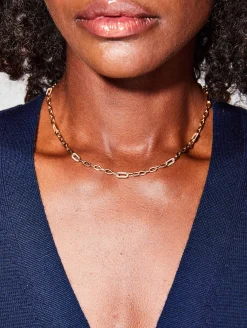 Multi Pave Diamond Link Medium Square Oval Chain Necklace