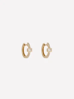 Pavé Diamond Mini Hoops WIth Diamond Baguette