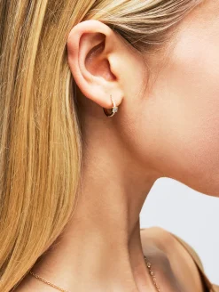 Pavé Diamond Mini Hoops WIth Diamond Baguette