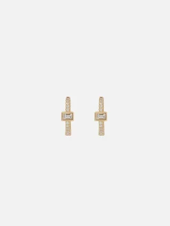 Pavé Diamond Mini Hoops WIth Diamond Baguette