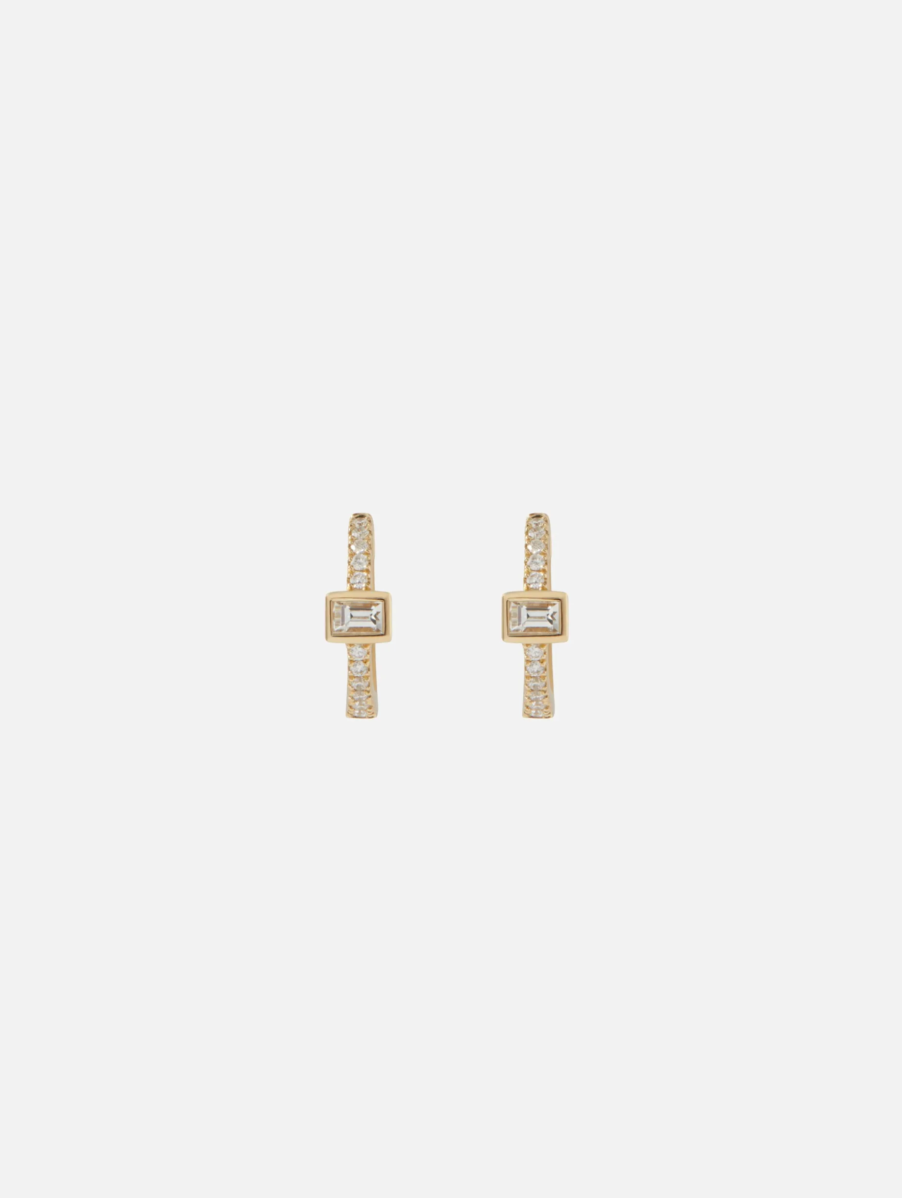 Pavé Diamond Mini Hoops WIth Diamond Baguette