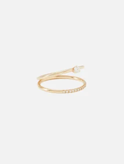 Pave and Prong Diamond Split Double Band Ring