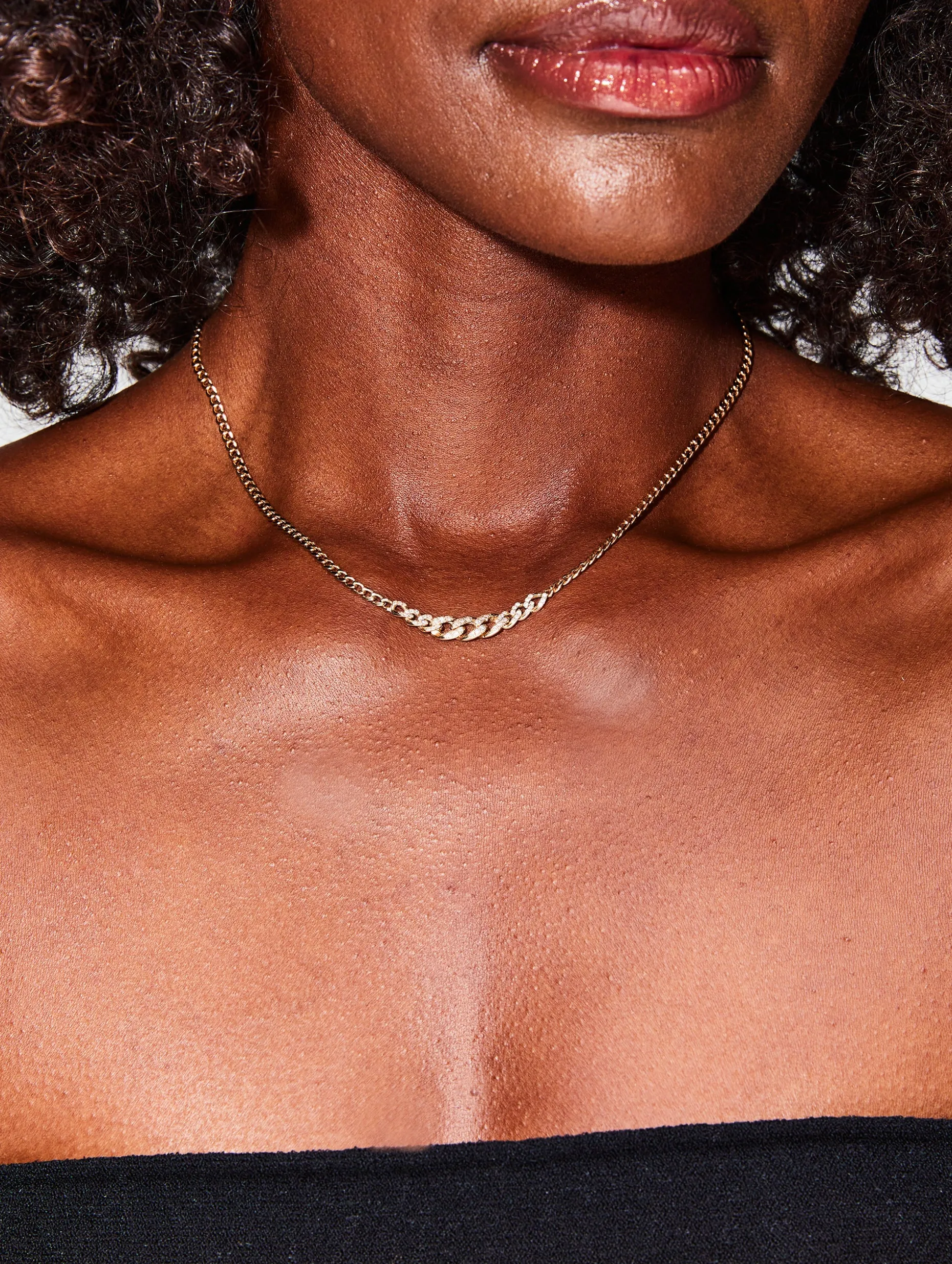 Pave Diamond Graduated Curb Chain Necklace