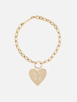 Pave Diamond Love Heart Charm Square Oval Chain Bracelet