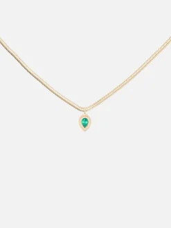 Pear Emerald Bezel Pendant Snake Chain Necklace