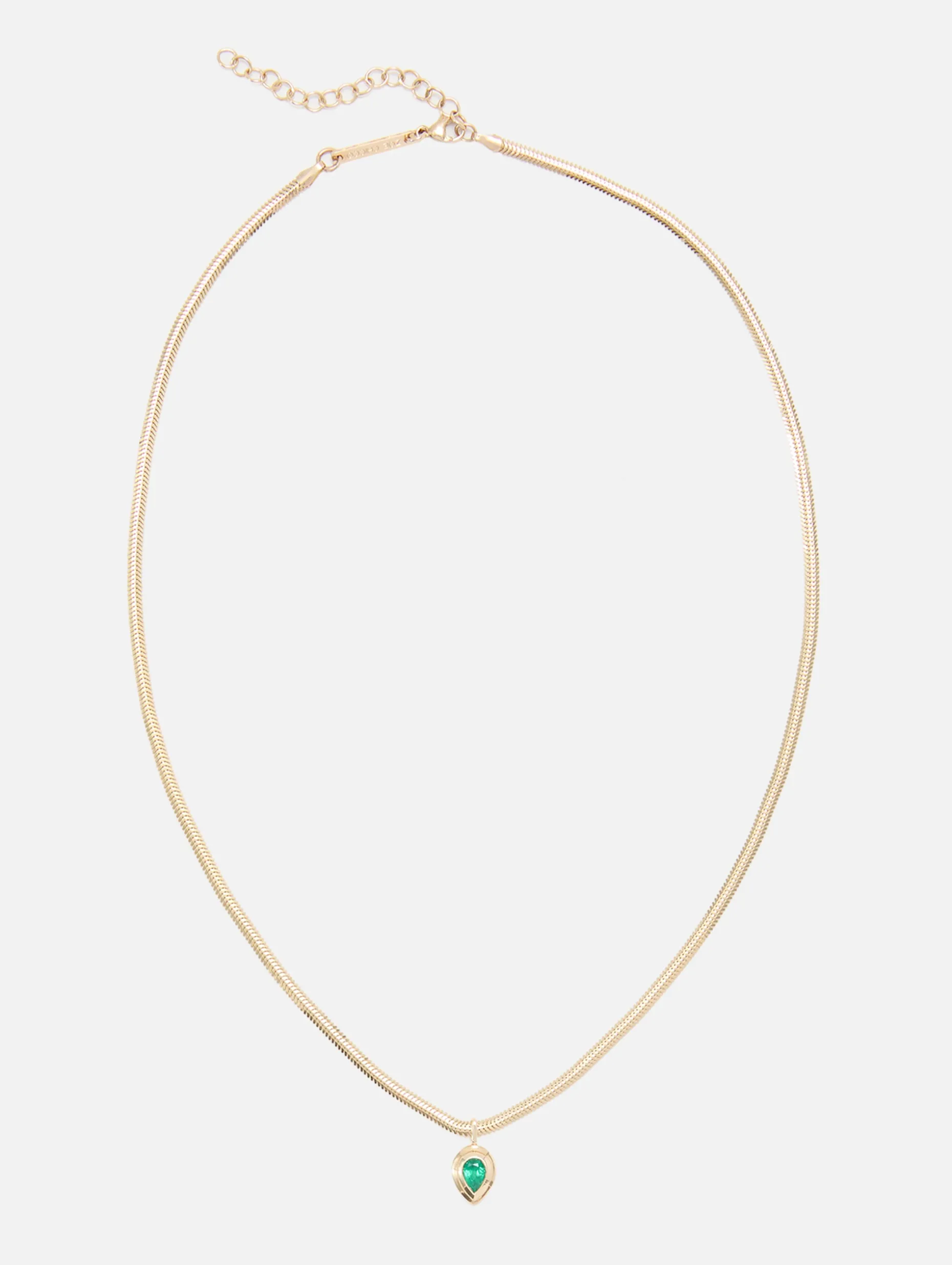 Pear Emerald Bezel Pendant Snake Chain Necklace