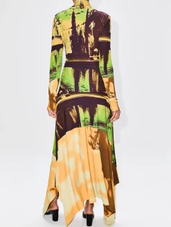 Printed Handkerchief Midi Dress