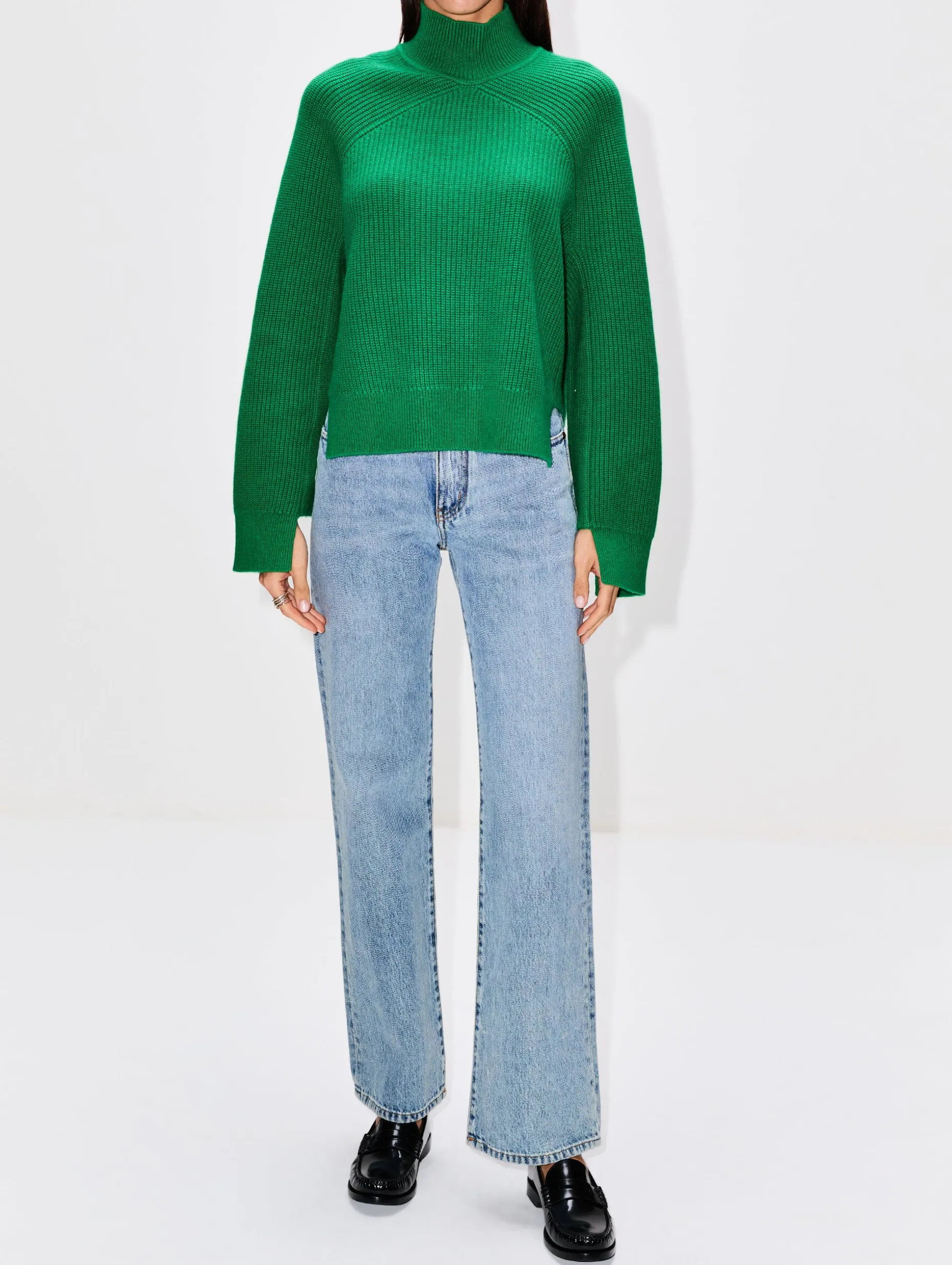 Ribbed Paneled Turtleneck Top