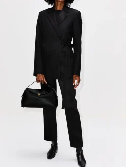 Satin Lapel Wrap Blazer