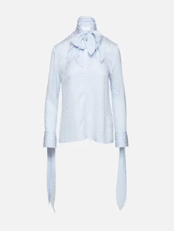 Satin Neck Tie Monogram Blouse