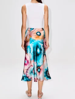 Silk Tie Dye Midi Skirt