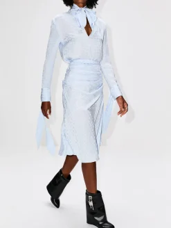 Smock Waist Drape Midi Skirt