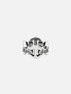 Sterling Silver Quad Link Ring with Diamond Bridges