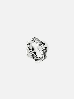 Sterling Silver Quad Link Ring with Diamond Bridges