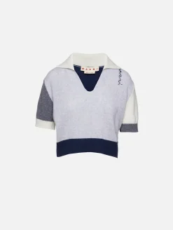 V Neck Collar Short Sleeve Sweater